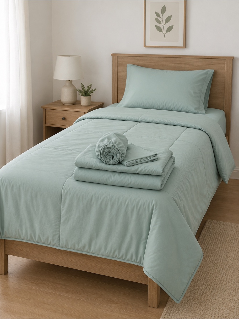 TWIN | Soft Sage Green Bedding Set – Sheets, Duvet Cover & Pillowcases